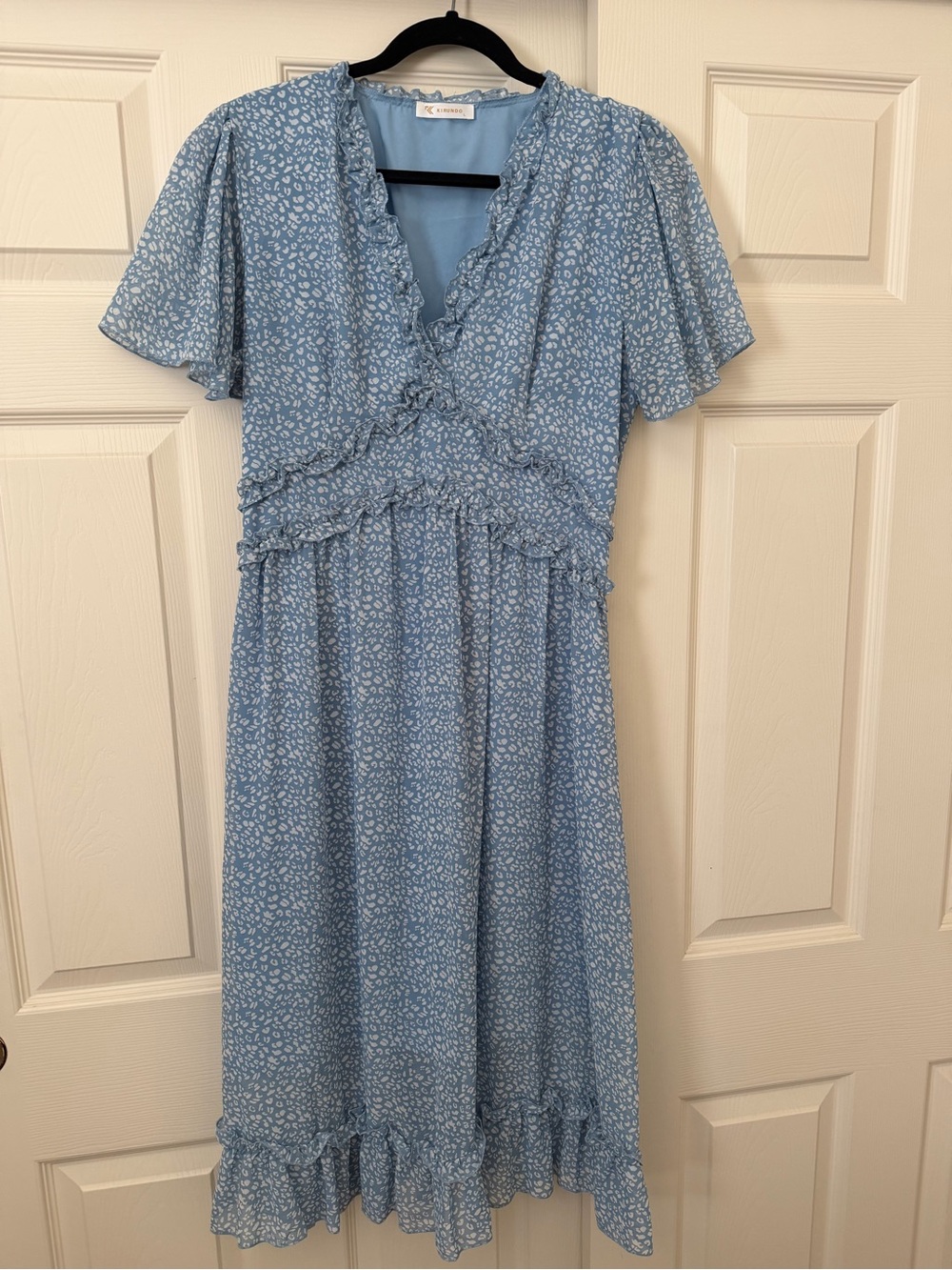 Light Blue Printed Ruffle Midi Dress